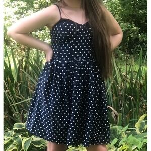 BOG Collective Fit & Flare Dress XS Navy Polka Dot Retro Rockabilly Coquette